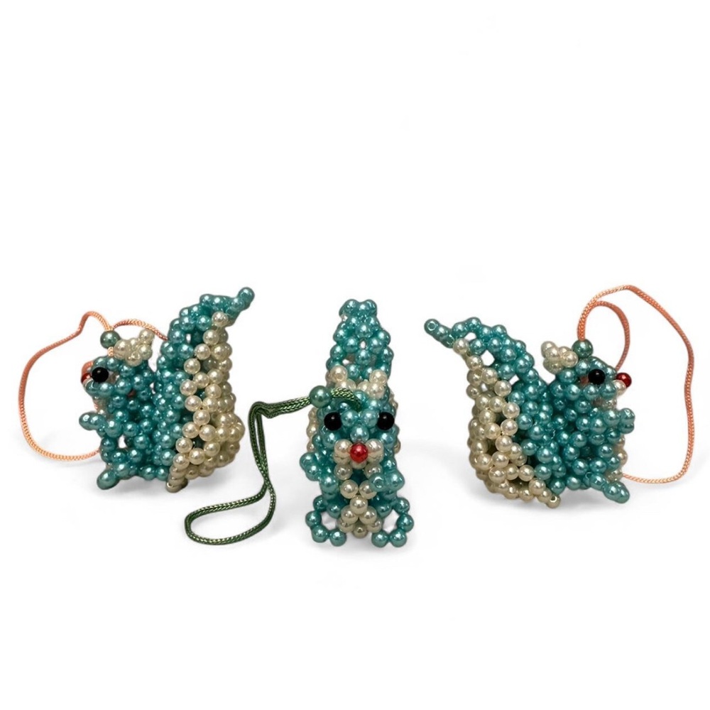 BLUE PEARL SQUIRREL ORNAMENTS – 3 PACK